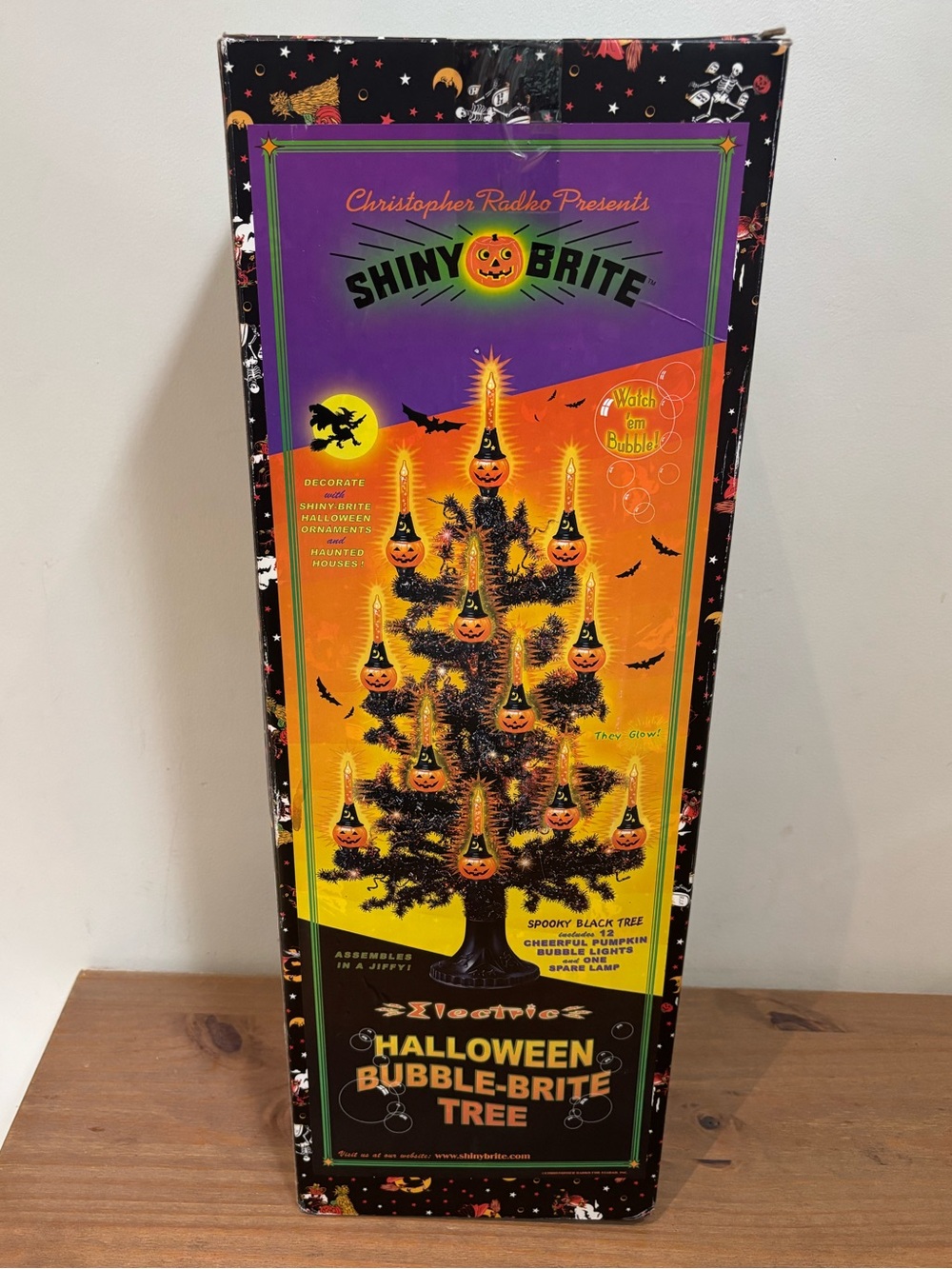 Christopher Radko Spooky black Halloween Bubble-Brite tree pumpkin light VTG new